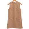 Used AUTHENTIC 2R94N153Z Triomphe Trapeze Mini Dress Beige Size 36 Wool Rayon