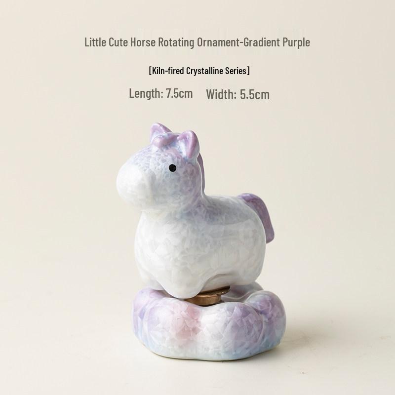Crystalline Glazed Ceramic Horse Spinner Toy Ornament for Desktop and Car Decoration