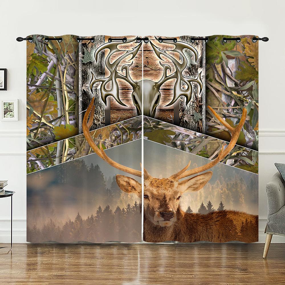 Curtains Animal Deer Pastoral Curtains Digital Printing Blackout Curtains No Punching