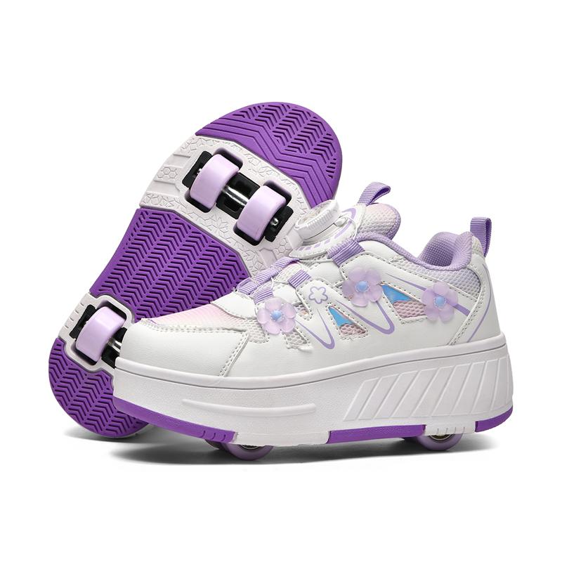 Rotating Button Four Wheel Skate Roller Shoes for Kids Removable Wheels Roller Skating Sneakers Student Unisex Size 29 39