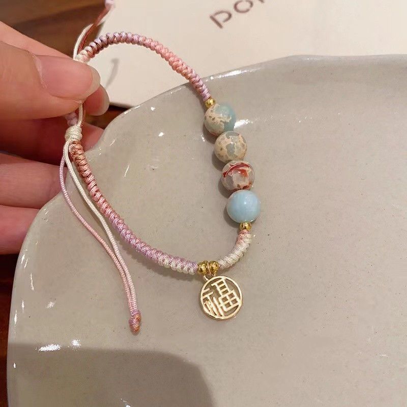 Nuovo Braccialetto Intrecciato in Bambù Stile Cinese Nuovo Braccialetto Retro per Coppia Set di Braccialetti di Lusso Leggero di Nicchia