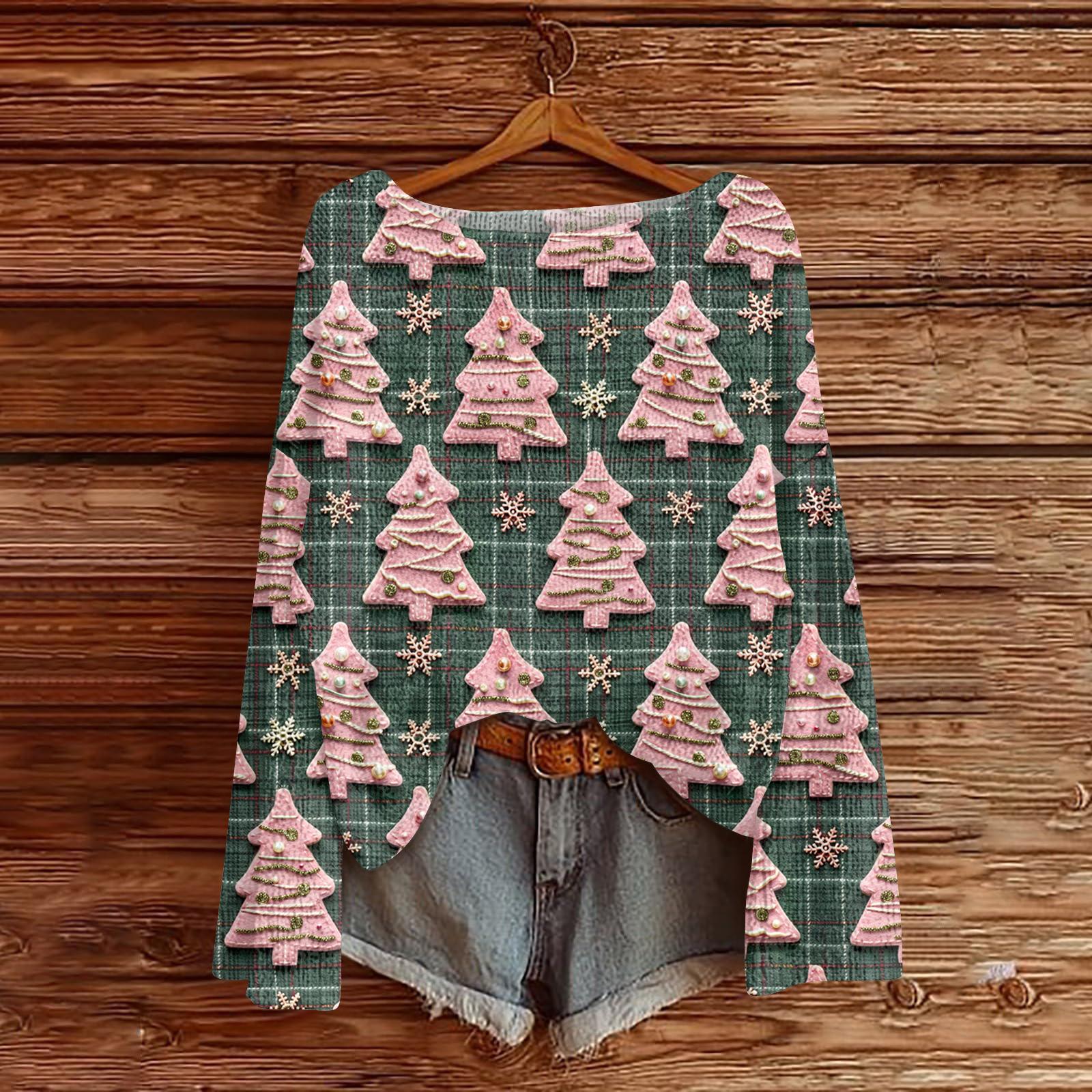 

Женский модный повседневный трикотажный свитер с длинным рукавом и рождественским принтом, круглый вырез XL