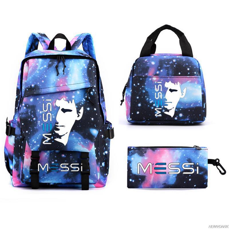 Football Star Peripheral Backpack, Primary And Secondary School Student Schoolbag Three-Piece Set, Lunch Bag, Pencil Bag Set, College Style