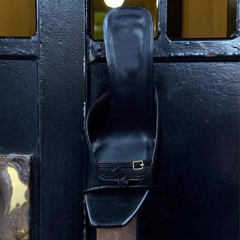 Fashion Sexy Leopard Kitten Heel Slippers Women Fashion Square Toe Buckle Slide Sandals Luxury Designer Brand Sandals Zapatos Para Mujer