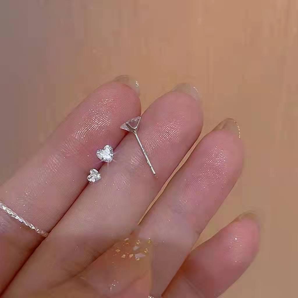 Beixi S925 Sterling Silver Heart Earrings - Simple Mini Zircon Cartilage Studs for Women. S925 Sterling Silver