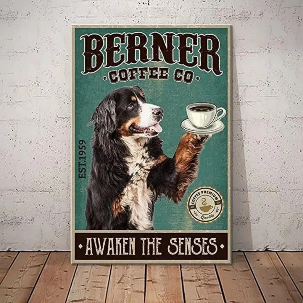 Retro Metal Tin Sign Bernese Mountain Dog Coffee Co Garden Home Bar Cafe Iron Painting Wall Art Decor Country Wall Art 40x30cm