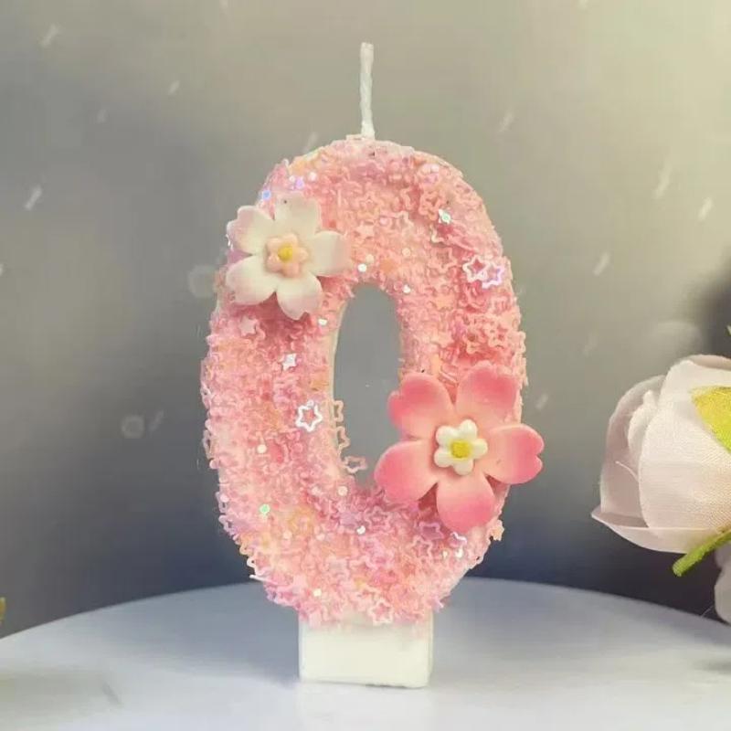 Geburtstag Rosa Stern Kerze Kuchenaufsatz Farbe Kreativ Zahl 0-9 Kerzen Blumen Digitale Kerzen Mädchen Geburtstagsparty Dekoration