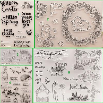 Happy Easter Transparent Silicone Clear Stamp for Seal DIY Scrapbooking Album Clear Stamps Farm Chicken Egg Rabbit