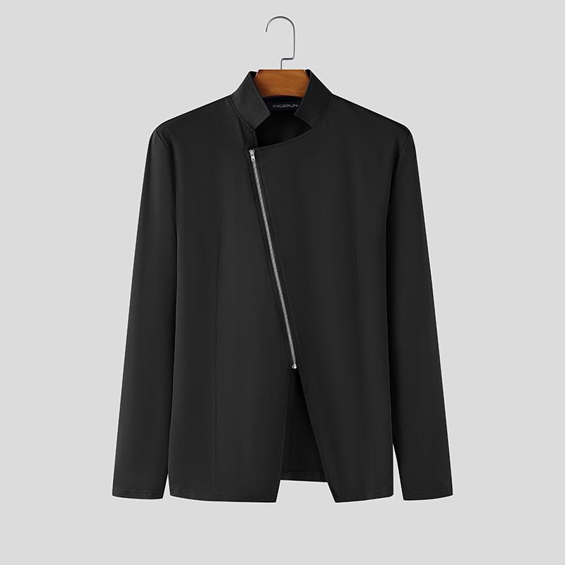 INCERUN Magliette Casual da Uomo con Collo Stretto, Manica Lunga, Zip Laterale, Vestibilità Aderente