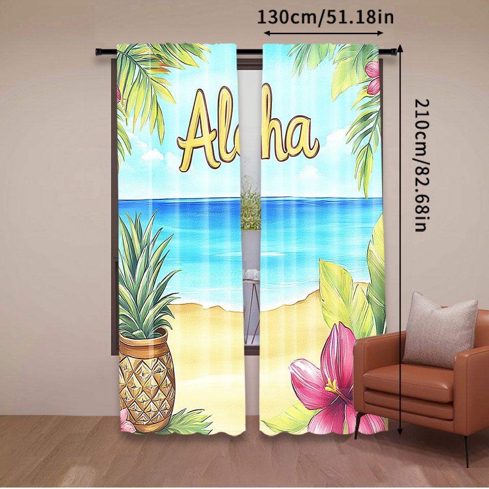 2 szt. Zasłona Aloha Hawajski Tropikalna Plaża Letni Krajobraz Dekoracje na Przyjęcie Urodzinowe Zasłony Całoroczny Urok Do Salonu