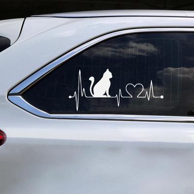 2Pcs Car Sticker Pet Cat Heartbeat Lifeline Creative Truck Automobiles Motorcycles Exterior Accessories