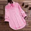 Plus Size Casual Blouse, Women's Plus Gingham Print Turn Down Collar Long Sleeve Shirt