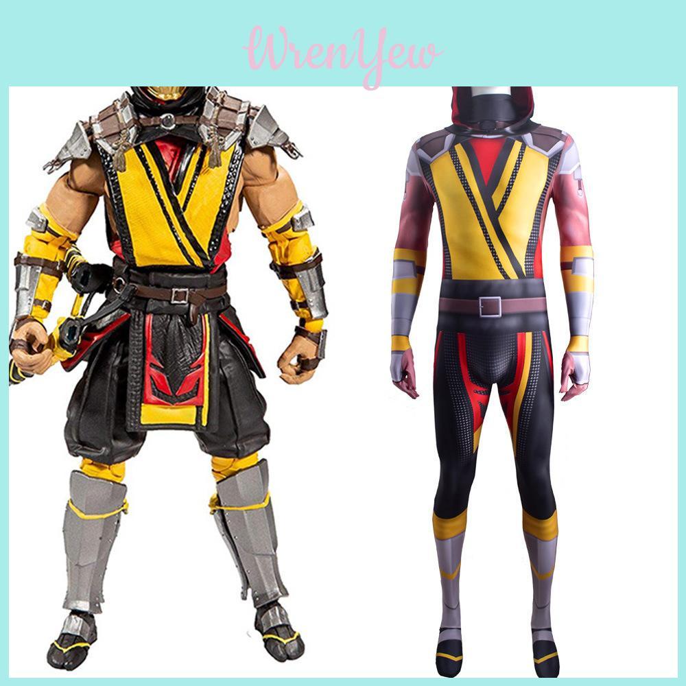 Mortal Kombat Scorpion Character Role Play Suit With Elastane For Cosplayers