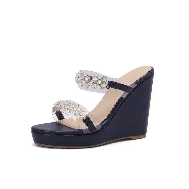 2025 New Summer Fashion Wedge Sandals Transparent 11cm High Heels Women Slippers Outside Sexy Slides sandalias de mujer WSH5048
