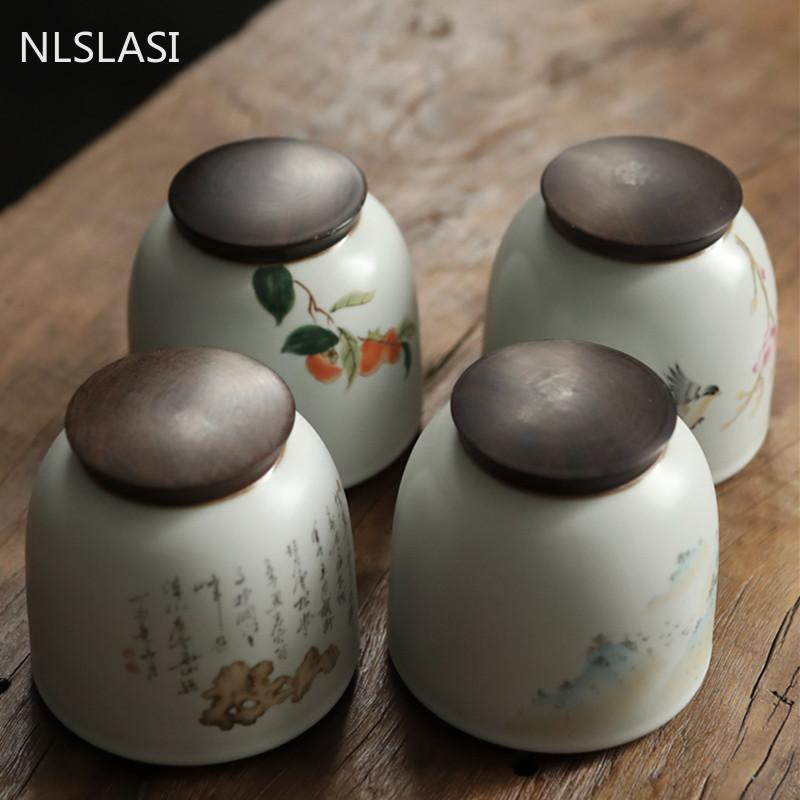 Traditional Ru Kiln Ceramics Tea Caddy Tieguanyin Containers Travel Tea Bag Sealed Tea Jar Coffee Storage Tank Spice Organizer