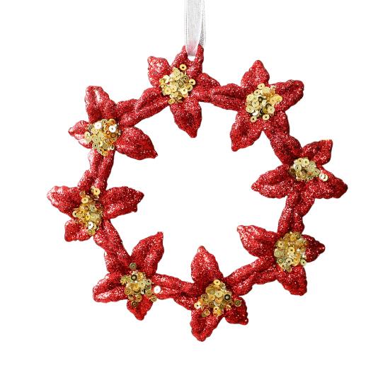 Glitter Sequined Christmas Ornament Red Snowflake/Butterfly/Star/Reindeer/Ballerina Hanging Decoration for Xmas Tree Doors Walls Holiday Home Decor