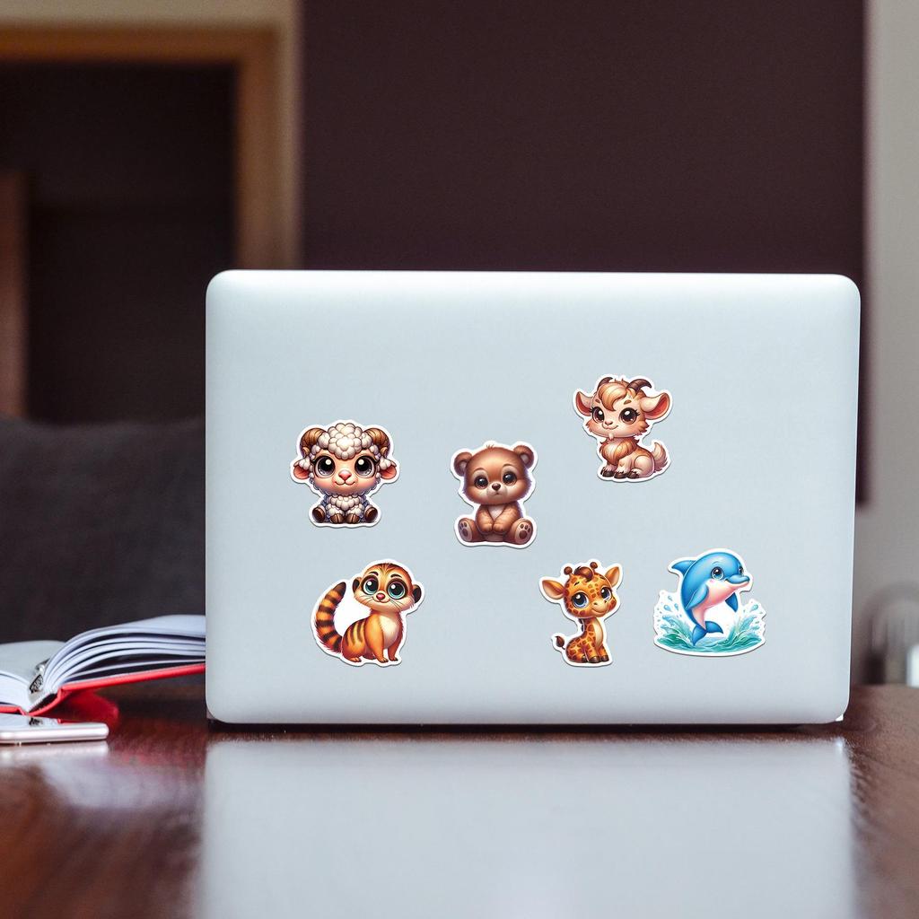 50 Niedliche Tieraufkleber mit großen Augen für Koffer & Laptops - Tiger- & Panda-Designs