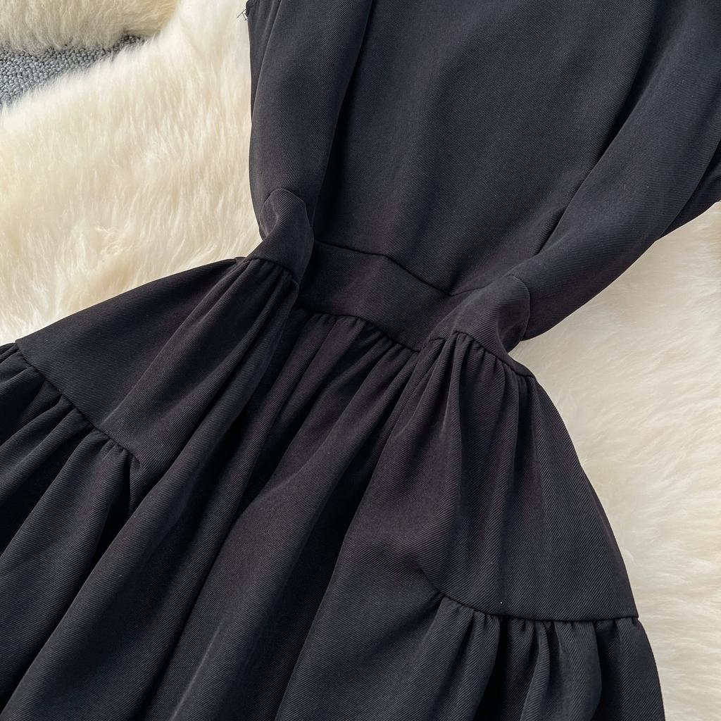 Summer Vintage Black Beading Collar Solid Sleeveless Long Midi Tank Party Dresses