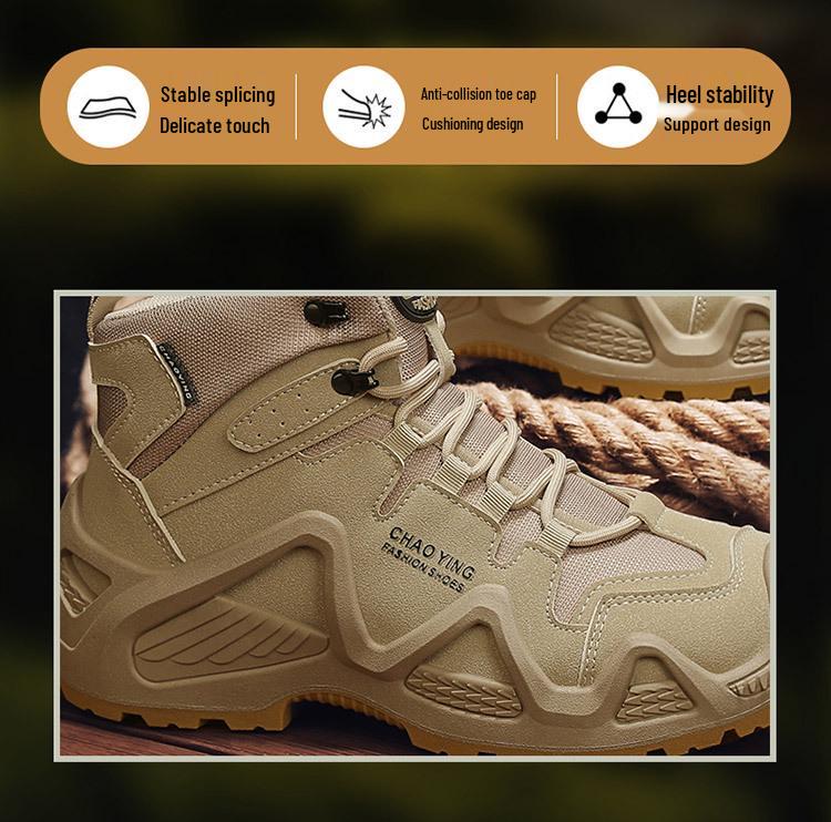 Męskie ultralekkie wodoodporne buty trekkingowe i taktyczne typu high-top - oddychające buty outdoorowe bojowe i pustynne