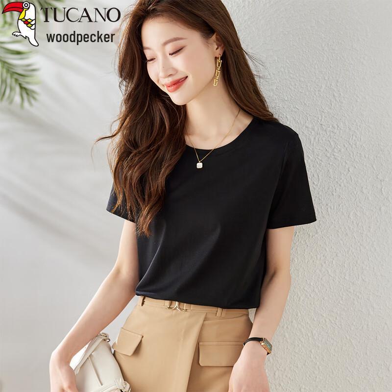 Woodpecker Women s 2025 Summer Solid Color Round Neck Loose Short-Sleeve T-Shirt 2XL