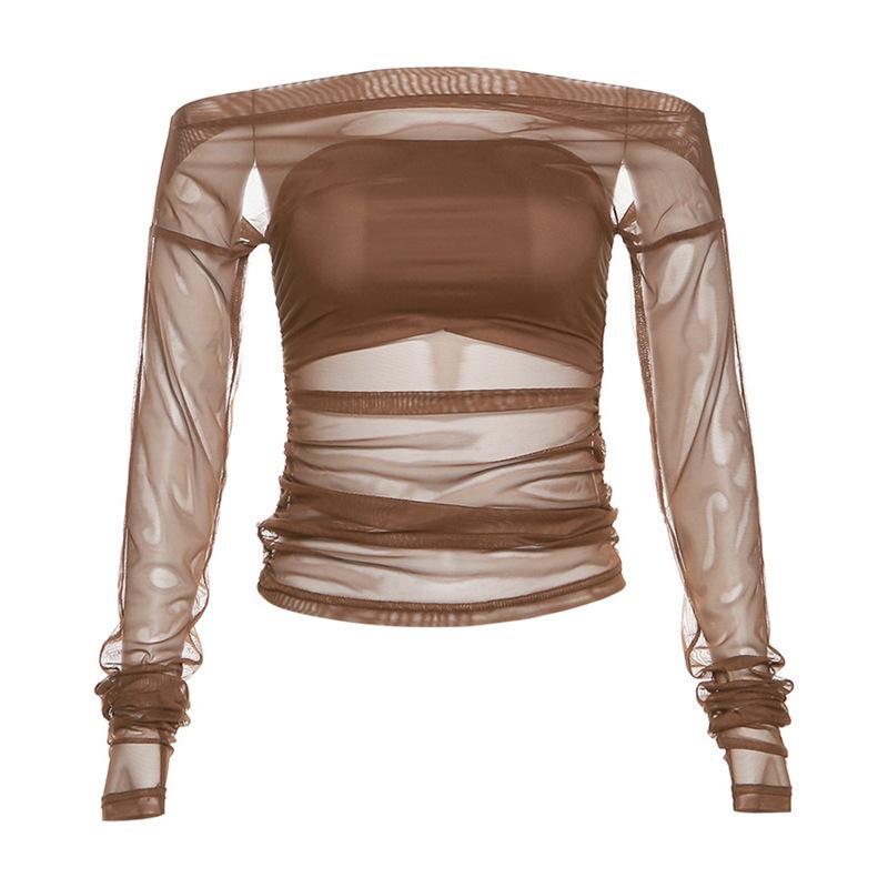 European and American style autumn new women's clothing solid color slim street fashion one-word collar backless long-sleeved T-shirt