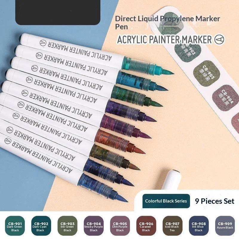 Acrylfarbe Marker Set 9 Stück 9 Farben Direkte Flüssigkeit Schnell Trocknend Wasserdicht für DIY Outdoor Graffiti Innen Heimdekoration Basteln