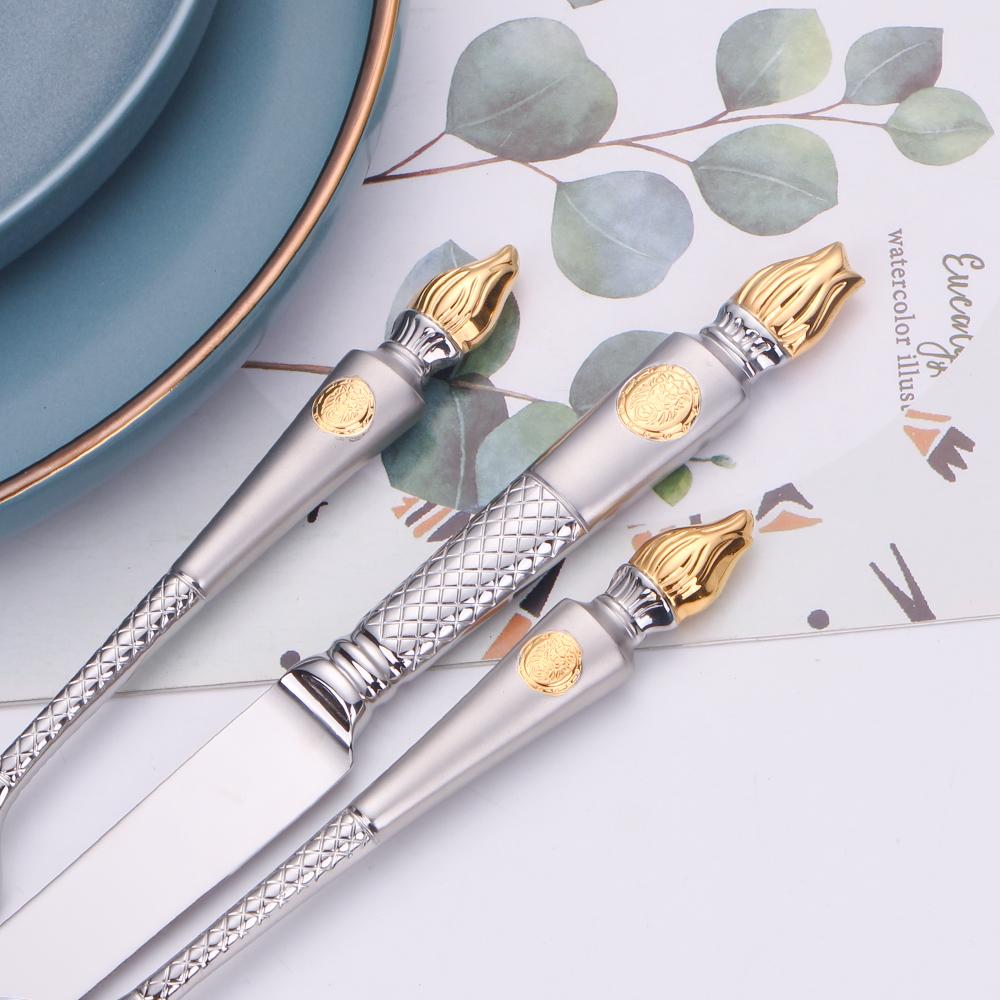 10/15/20Pcs Luxury Tableware Stainless Steel Cutlery Set Dinnerware Knife Fork Spoon Set Kitchen Utensils Flatware Sliverware