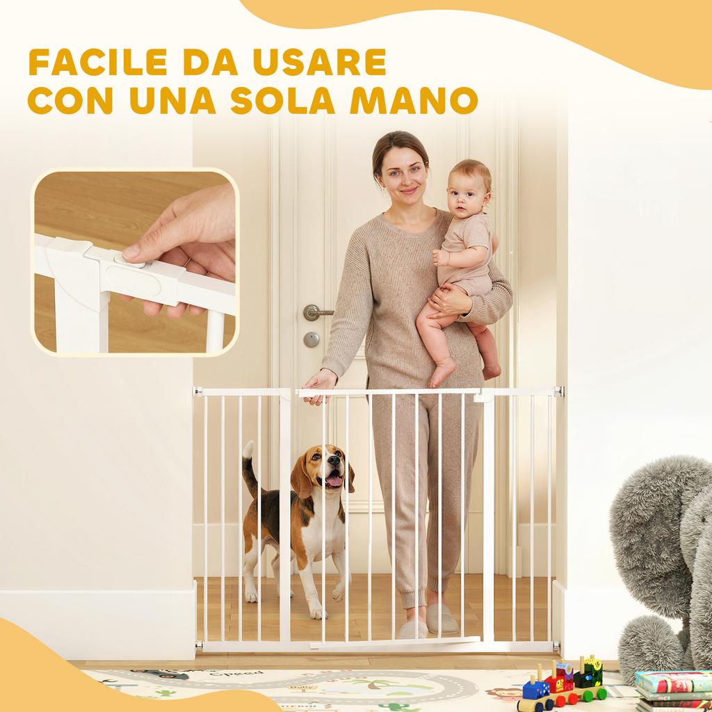 Extendable Safety Dog Gate, 76-82/86-97/101-107 Cm, Pressure Fit, Metal and Plastic, White
