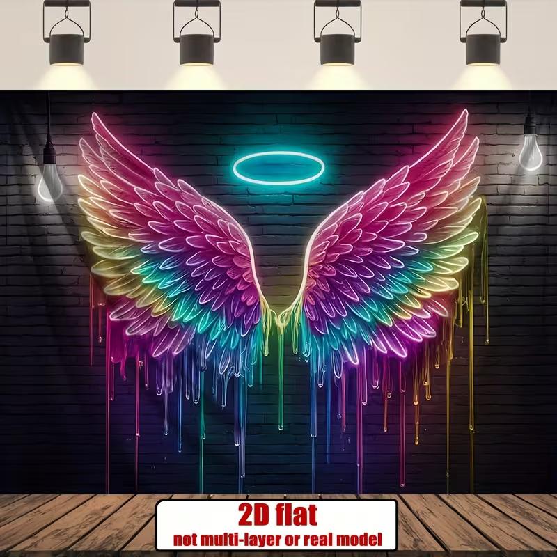 

2D Neon Rainbow Angel Wings Photography Background Cloth 47.2x31.5inch/120*80cm