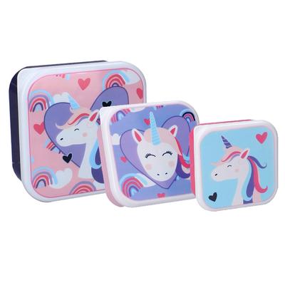 [A3072] - 3 Nesting Lunch Boxes 'Licorne My Unicorn' Pink - 12x12x6 Cm
