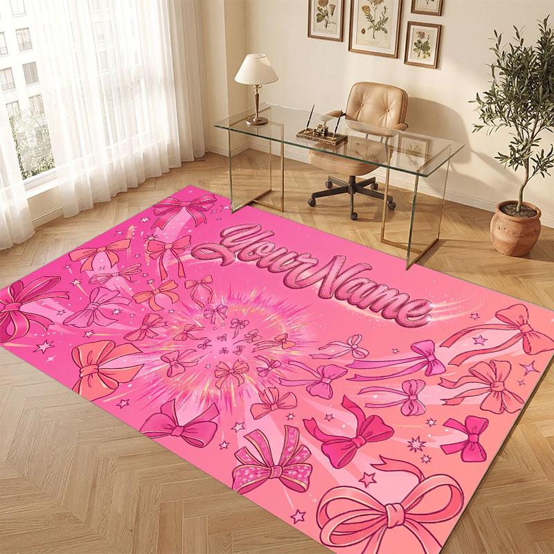 Neon Colorful Theme Crystal Velvet Floor Rug Personalized Custom Name Text Warm Carpet Home Decoration