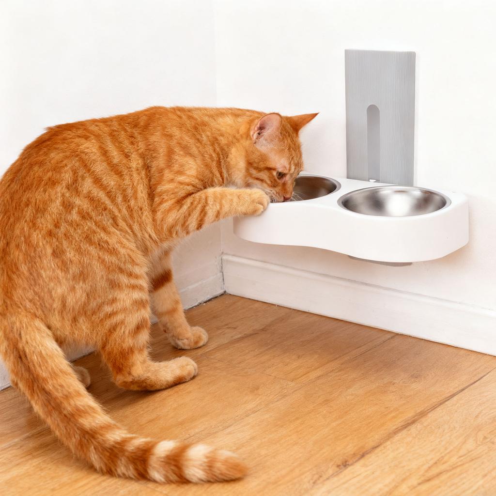 Wall Mounted Pet Feeding Bowl Stainless Steel Height Double Bowls Wall Pet Dish Feeding Station
