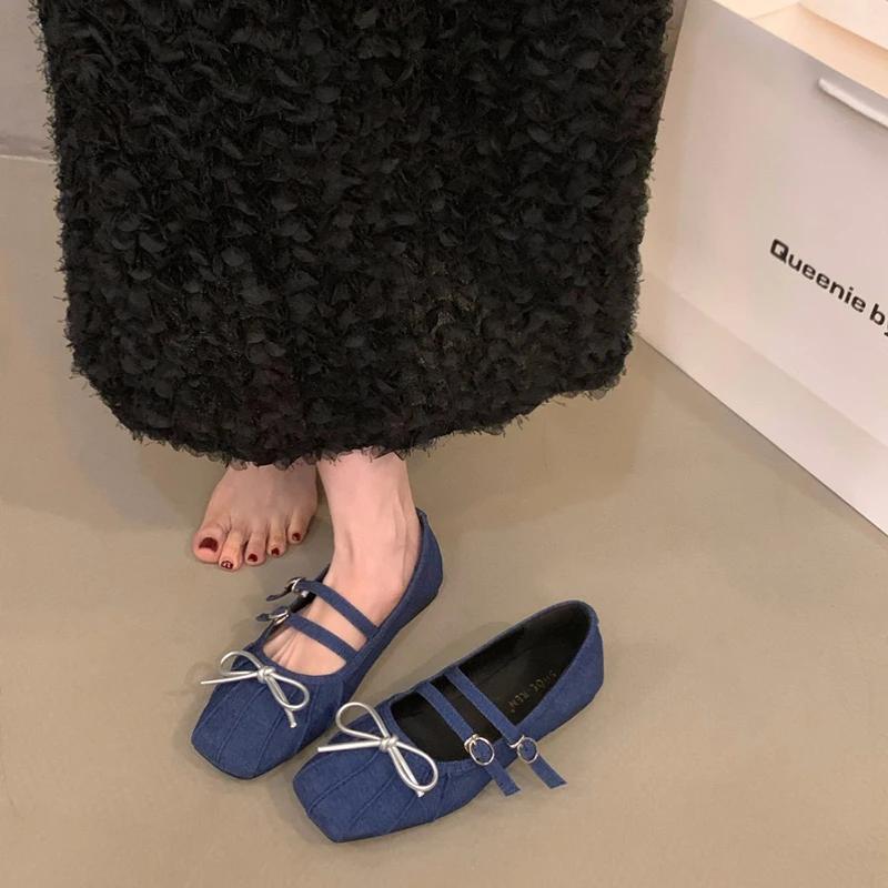 Square Toe Women Shoes Fashion Shallow Butterfly-knot Shoes 2025 Spring Ladies Elegant Dress Slip On Shoes