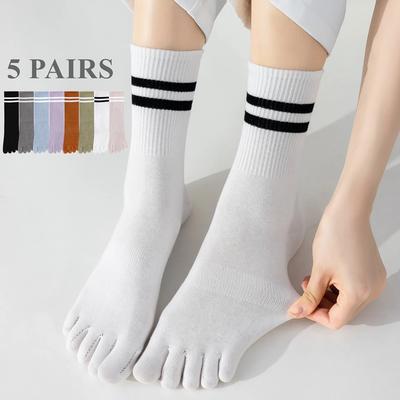 5 Pares Meias de Dedos Antiderrapantes Mulher Esportivas Atléticas Yoga Pilates Meias Outono Primavera Meias de Cinco Dedos Senhoras