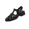 Woven Open Toe Women Sandals Retro Chunky Heel Back Strap Adjustable Buckle Roman Style Summer Footwear