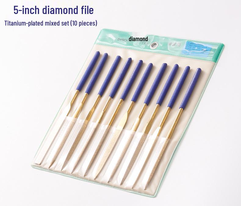 Titanium-Plated Fine Alloy Diamond File Set for Metal Grinding & Deburring