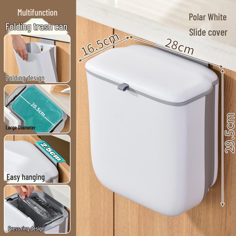 Folding Kitchen Trash Can - Cabinet Door Hanging & Wall-Mounted with Sliding Lid for Household Waste Storage and Hygiene