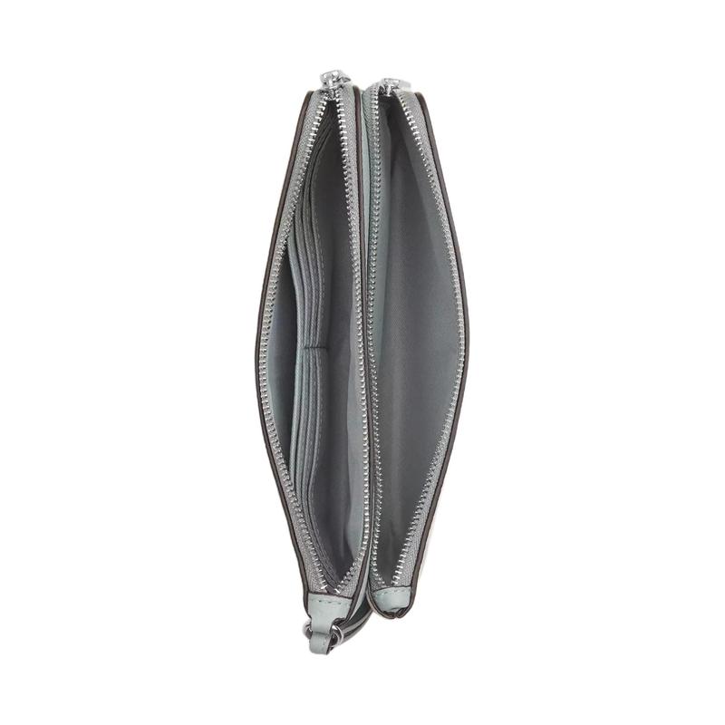 COACH Double Zip Wallet 20 Signature Print Coated Canvas and Pebbled Leather Wallet Women's Silver silver