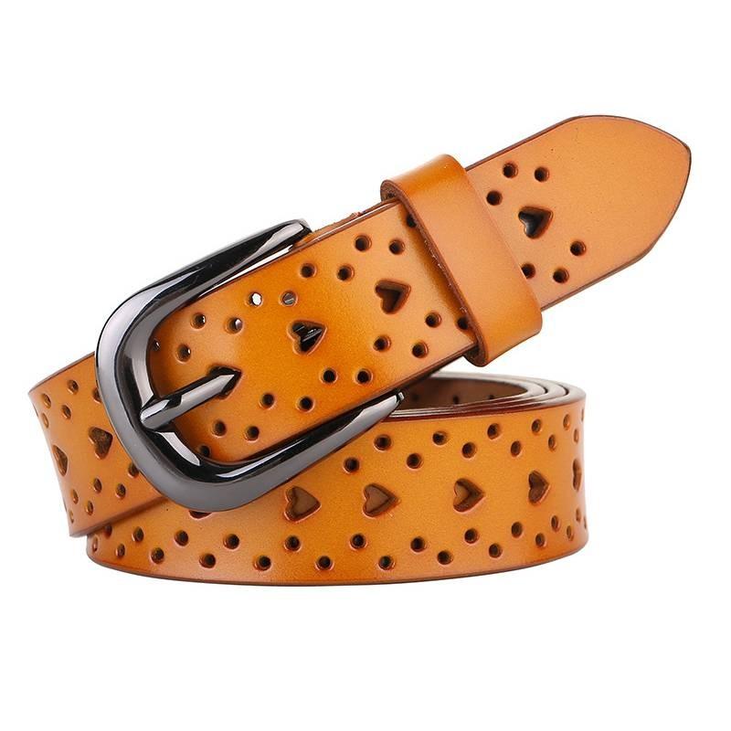 Leather Shaped Heart Belt Women Hollow Heart Design Silver Alloy Daily Buckle