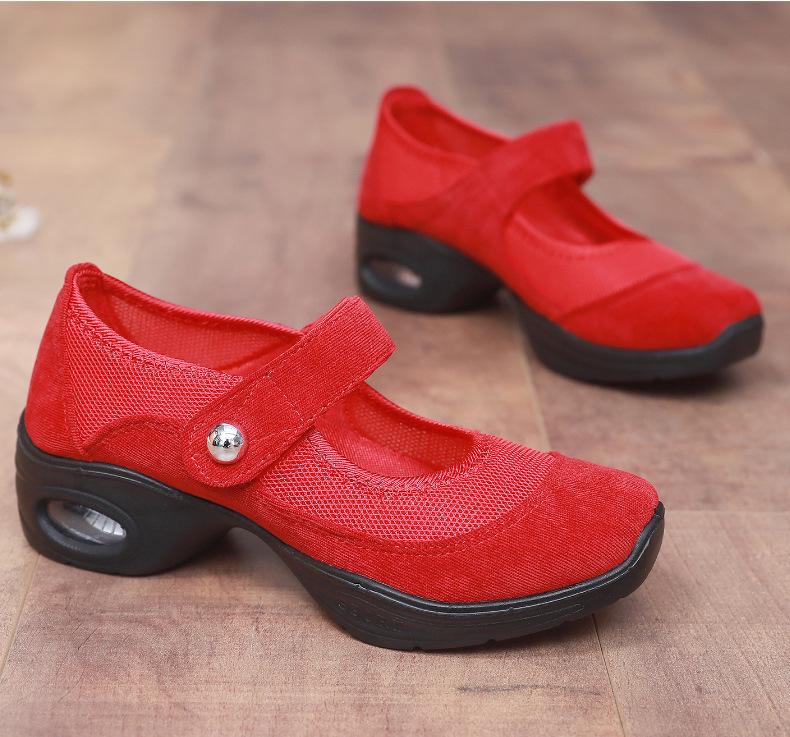 2025 Spring/Summer New Women Mesh Wedges Sneakers Solid Color Platform Dance Shoes Casual Lightweight Walking Slip on Loafers