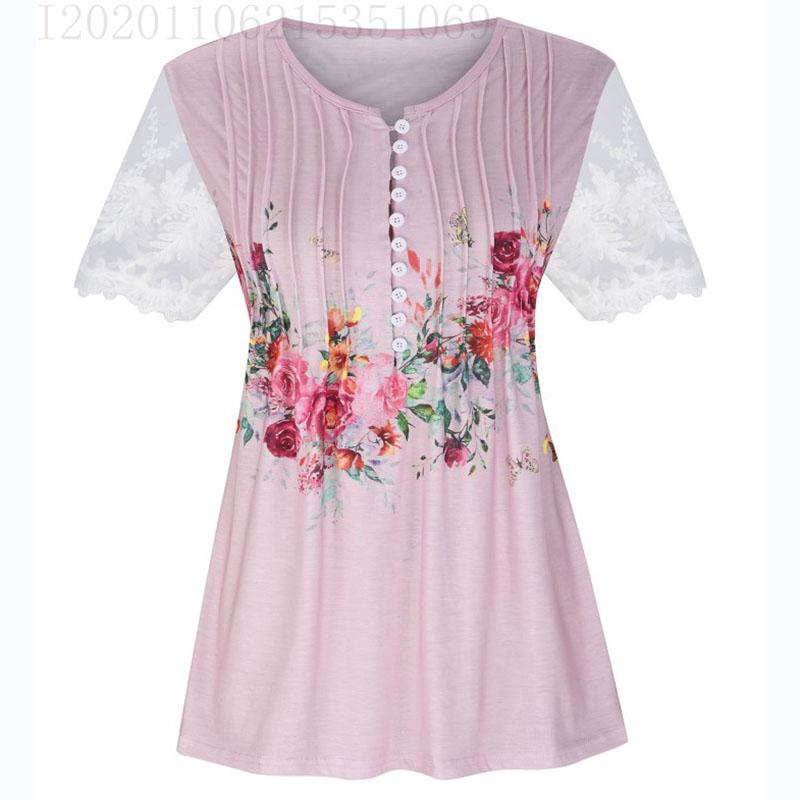Women Summer Short Sleeve V Neck Printed T Shirt Top