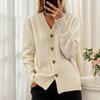 Women's Solid Color V-Neck Long Sleeve Buttoned Cardigan Sweater Coat