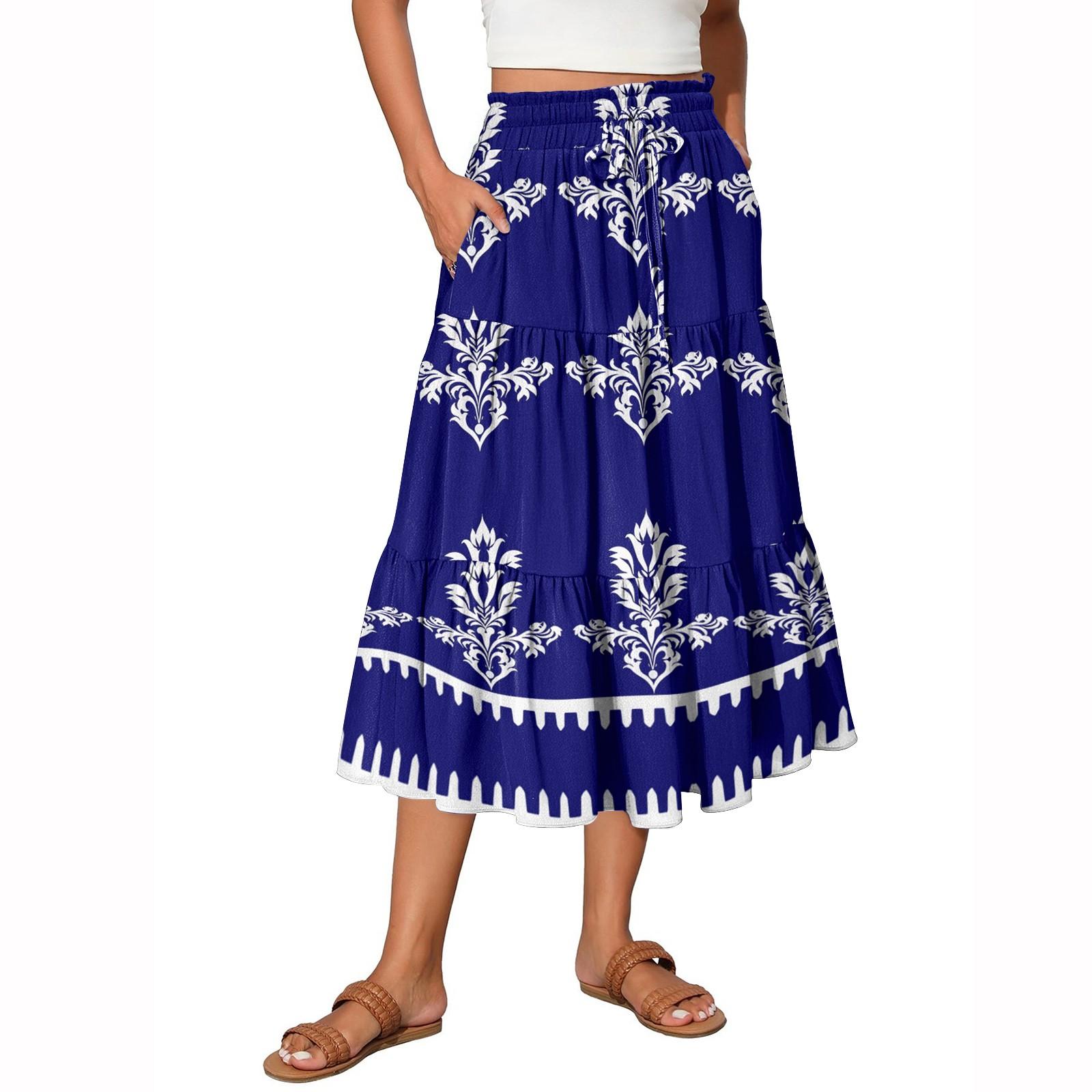 

Женская юбка макси с завязками на завышенной талии, летние длинные юбки, легкие многослойные струящиеся цветочные плиссированные юбки XXL тёмно-синий