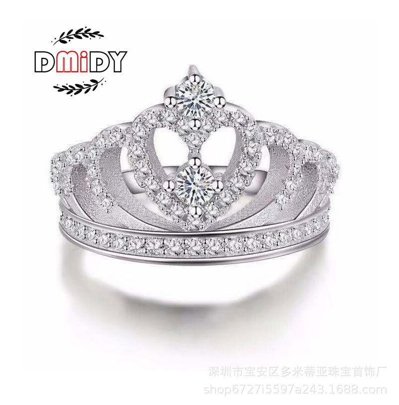 Hand jewelry fashion crown micro-inlaid zircon simulation diamond ring for women no. 6 платиновый