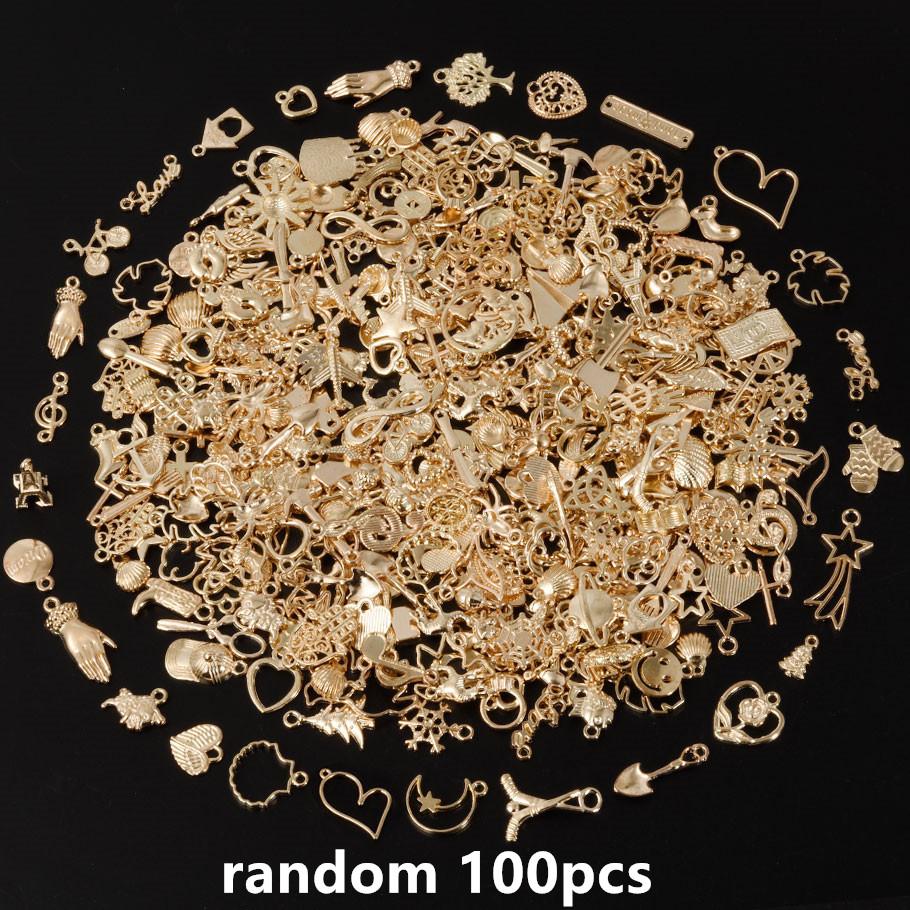 KC Gold Color Random Mix Cute Metal Charm Heart Moon Flower Pendants For Jewelry Making Supplies Handmade Bracelets Charms Bulk