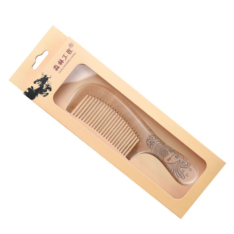 Solid Wood Peach Comb for Head Massage - Engraved Design for Women & Men
