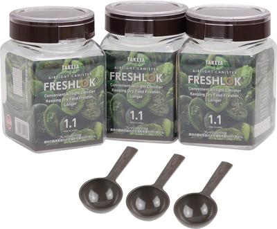 [Takeya Official] Fresh Rock Square 1,1 l [3er-Set] Anthrazitbrauner Vorratsbehälter mit Löffel, äußerst luftdicht TAKEYA