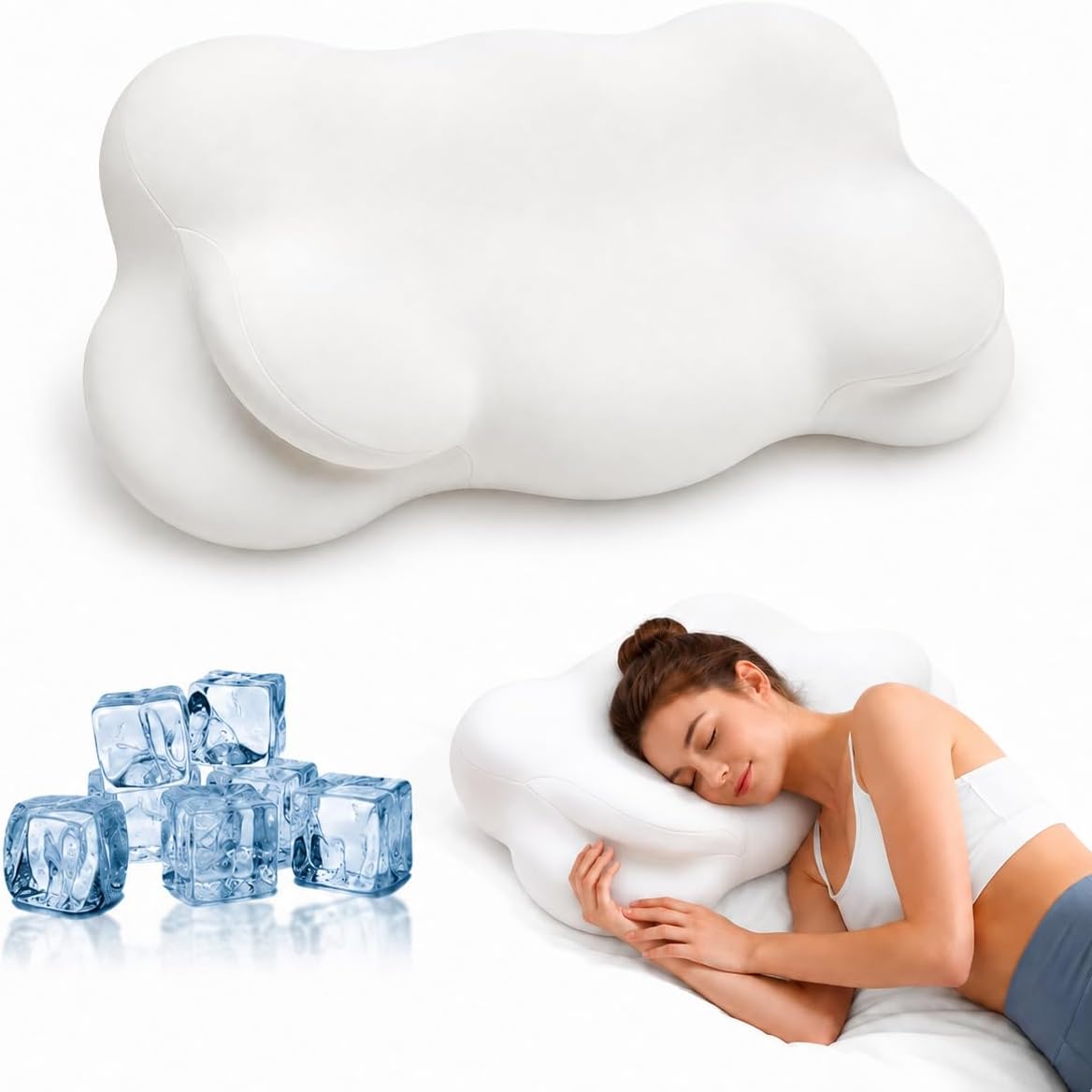 Cloud-shaped neck pillow with memory foam, ergonomic design, breathable cover
