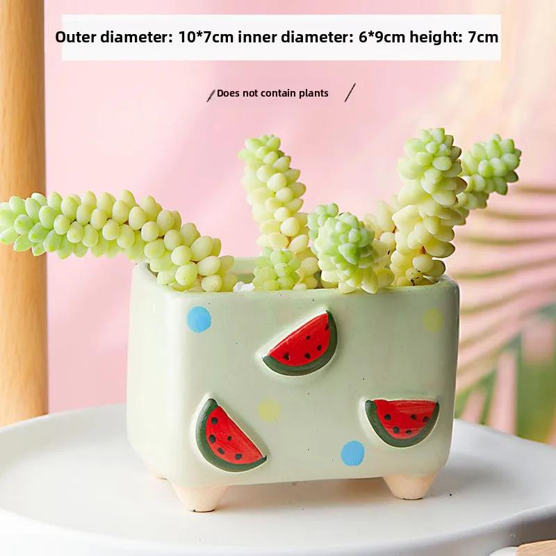 Hand-painted Ceramic Succulent Flower Pot Home Creative and Cute Flowerpot Fruit-shaped Square-mouthed Plant Small Flower Pot
