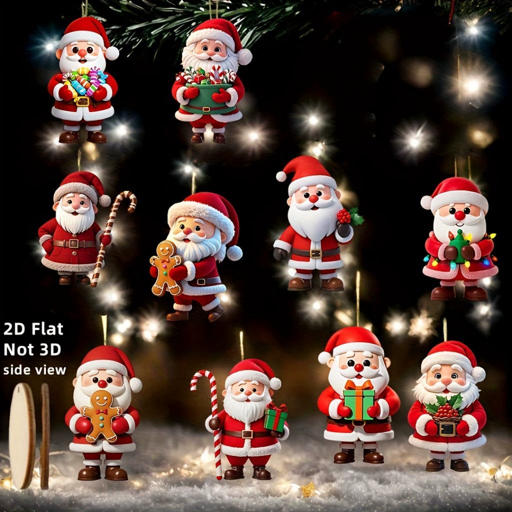 10pcs Christmas Wooden Santa Claus Ornaments Xmas Tree Hanging Pendants Christmas Tree Decoration Home Kids Gift New Year